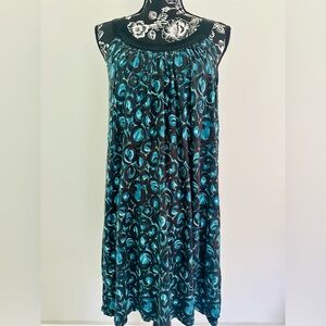 Betsey Johnson black and aqua blue print swing dress